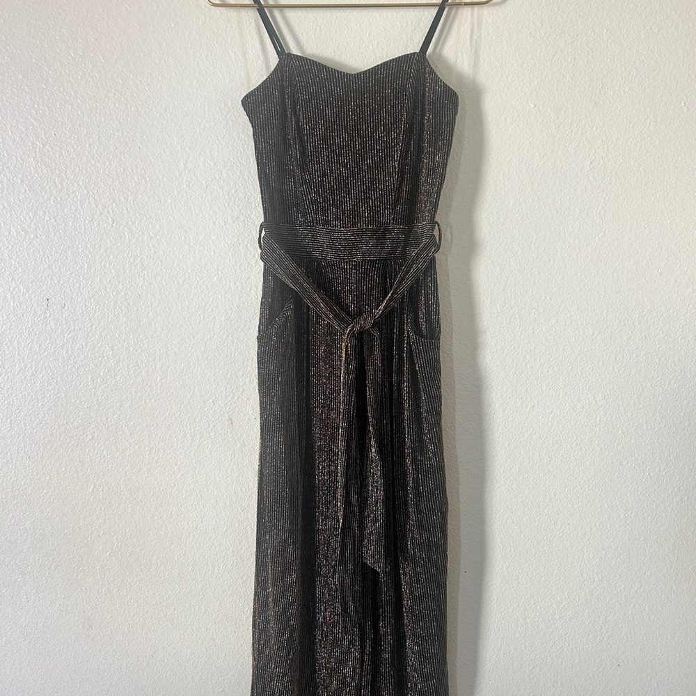 Honey and Rosie Black Metallic Strapless Evening Dress
